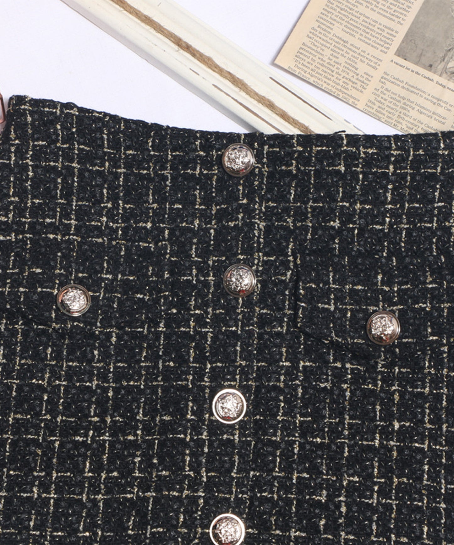 【Jasmine】ツイードフロントボタンミニスカート