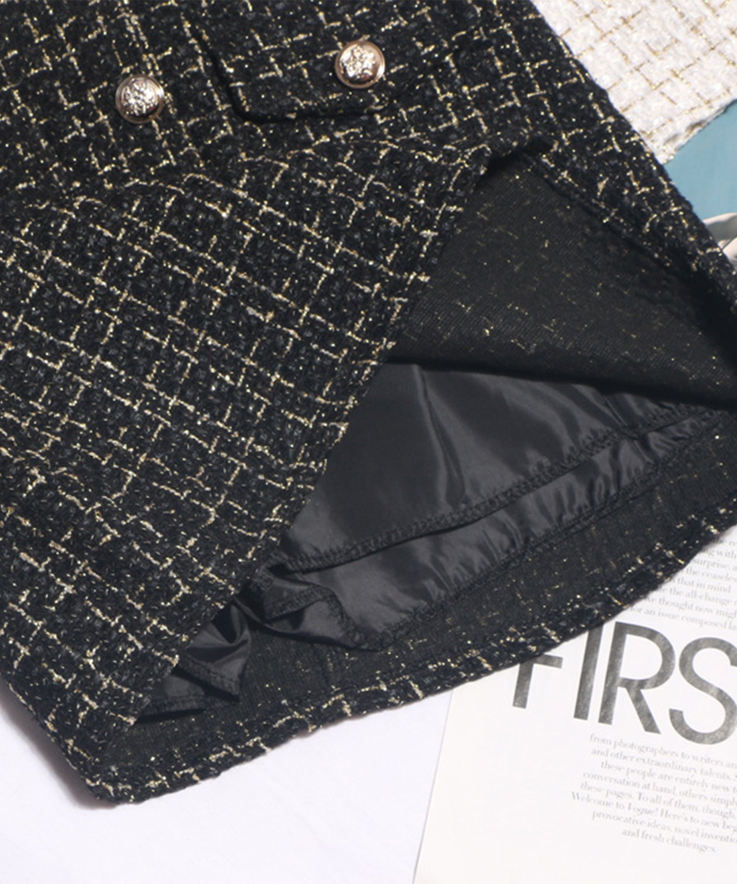 【Jasmine】ツイードフロントボタンミニスカート