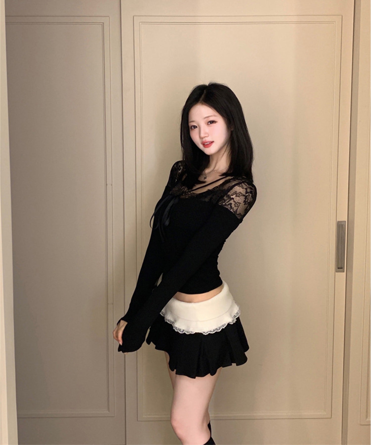 【Jasmine】レースドッキングスリムTシャツ