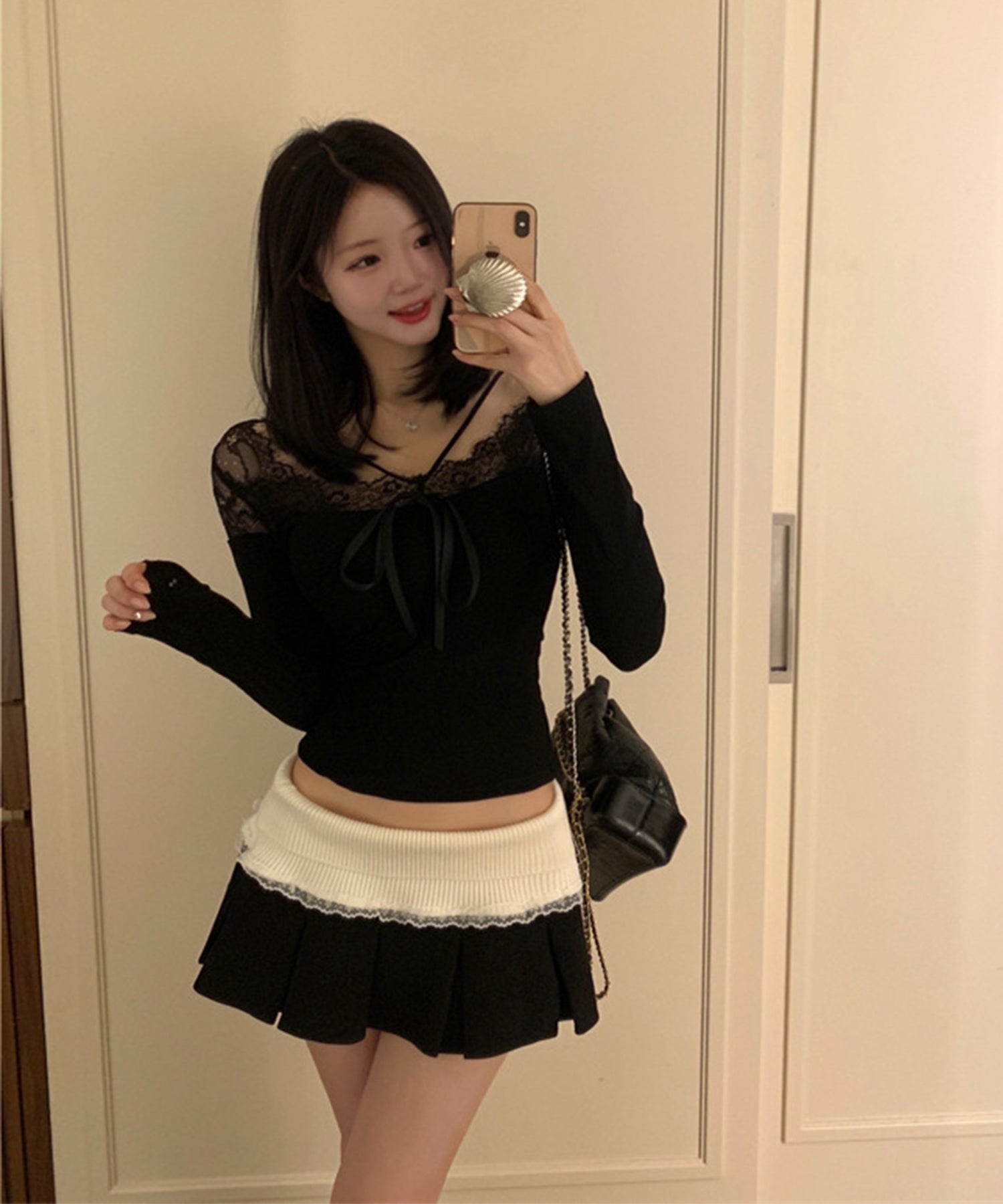 【Jasmine】レースドッキングスリムTシャツ