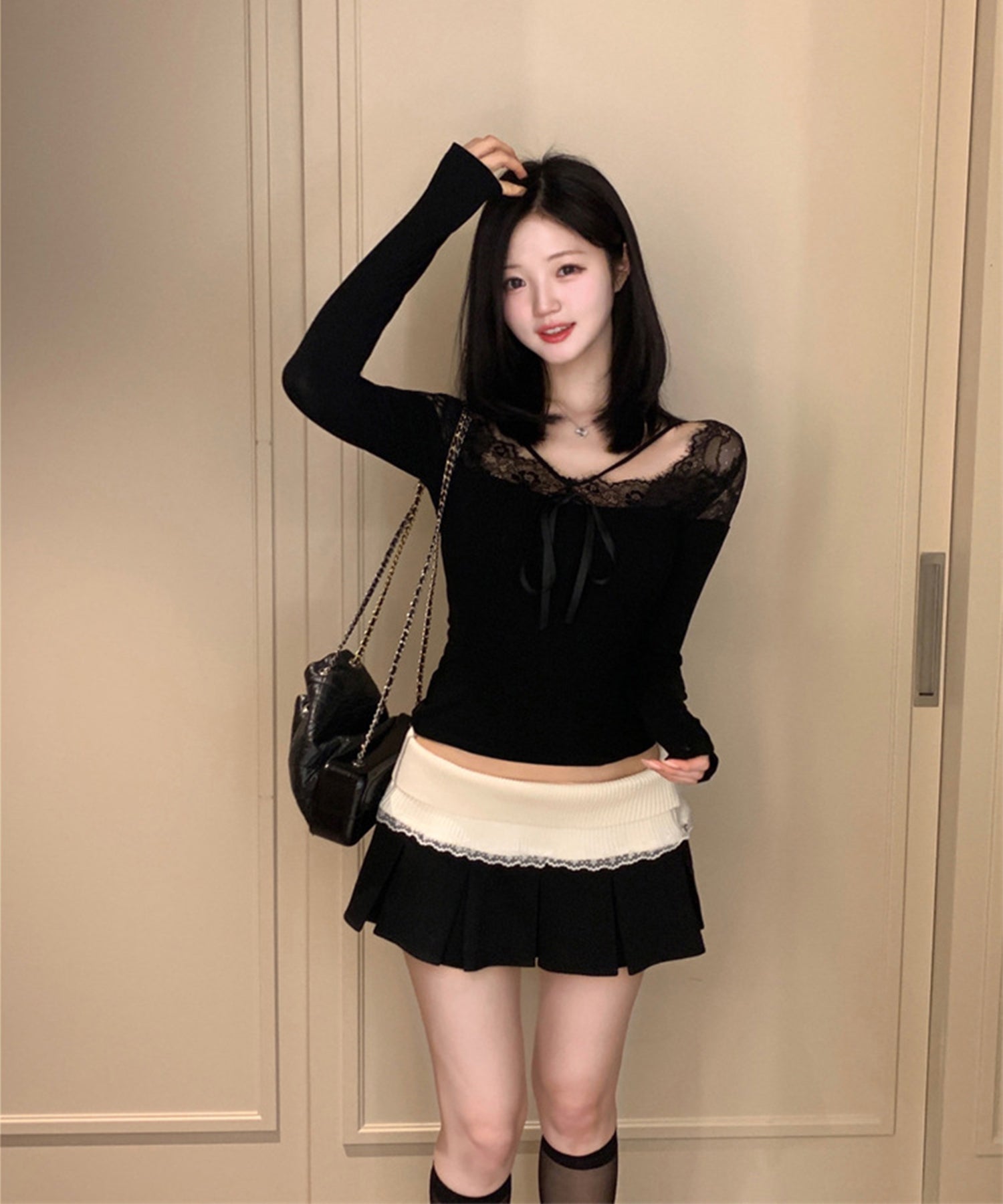 【Jasmine】レースドッキングスリムTシャツ