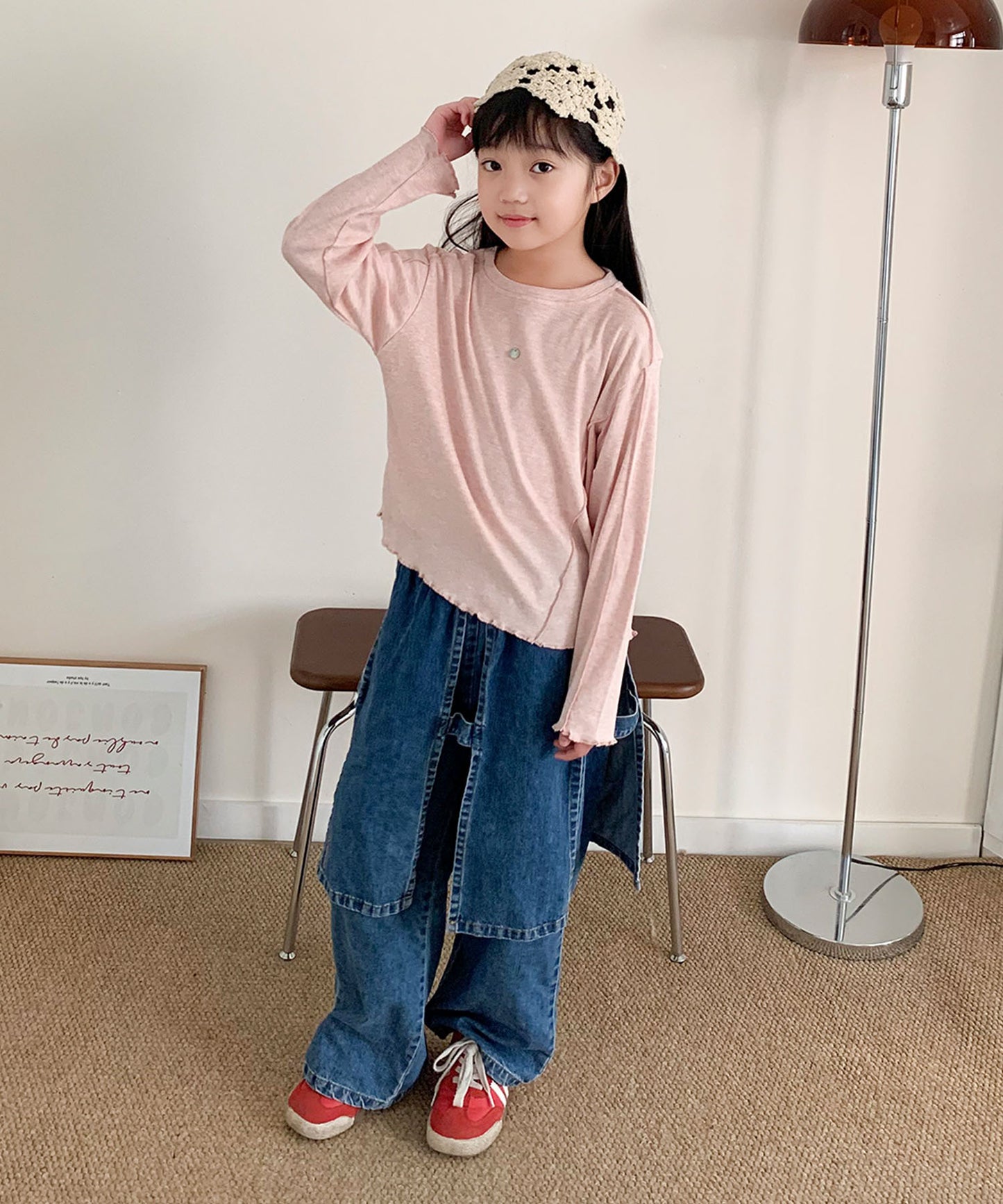 【aimoha-KIDS-】キッズ　アシメ切り替えカットソー