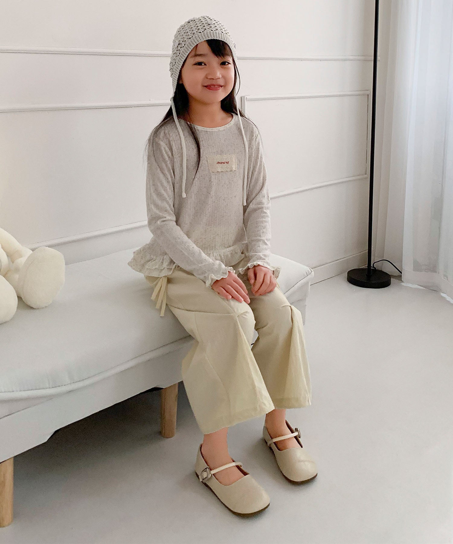 【aimoha-KIDS-】キッズ　サイドリボンティアードワイドパンツ