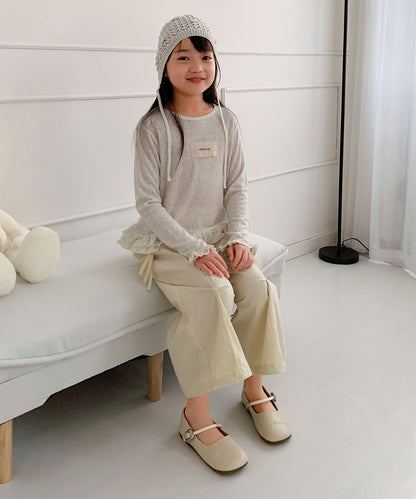 【aimoha-KIDS-】キッズ　サイドリボンティアードワイドパンツ