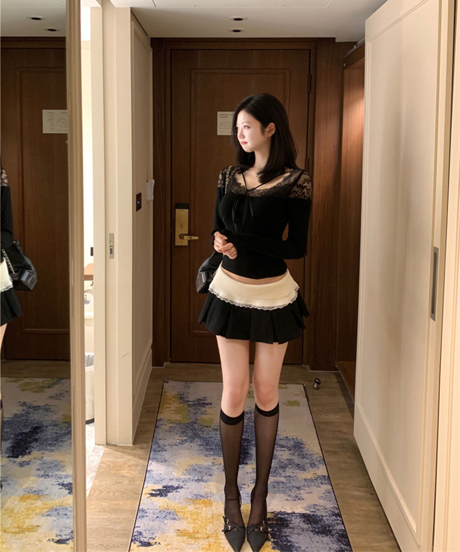 【Jasmine】レースドッキングスリムTシャツ