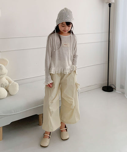 【aimoha-KIDS-】キッズ　サイドリボンティアードワイドパンツ