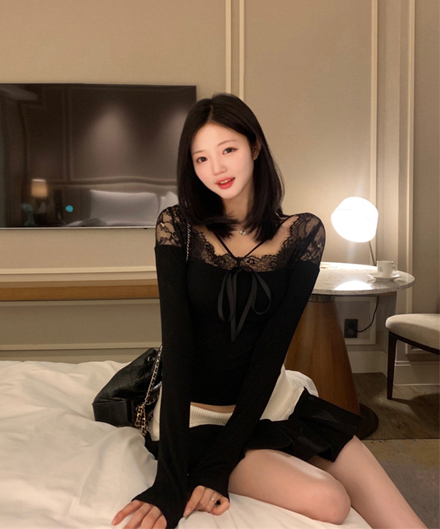 【Jasmine】レースドッキングスリムTシャツ