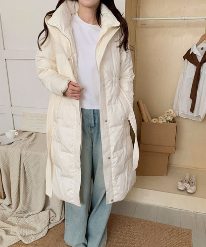 ウエストリボン付きロングダウンコート