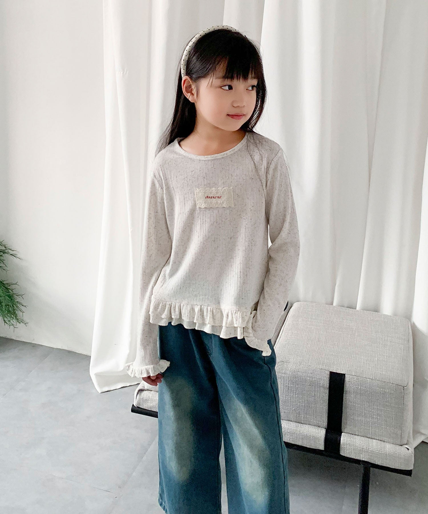 【aimoha-KIDS-】キッズ　フリルニットプルオーバー