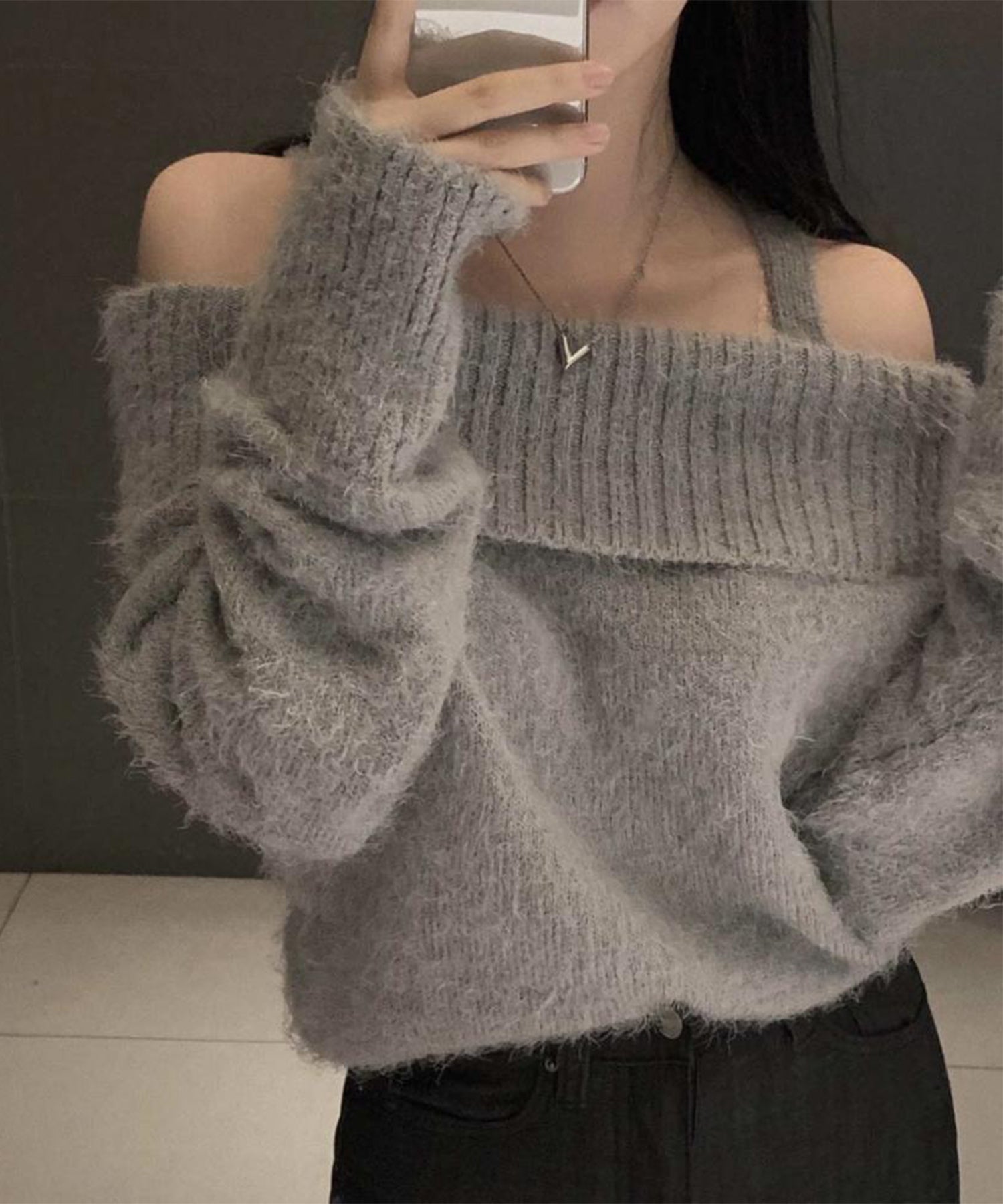 【Jasmine】オフショルダーニットプルオーバー