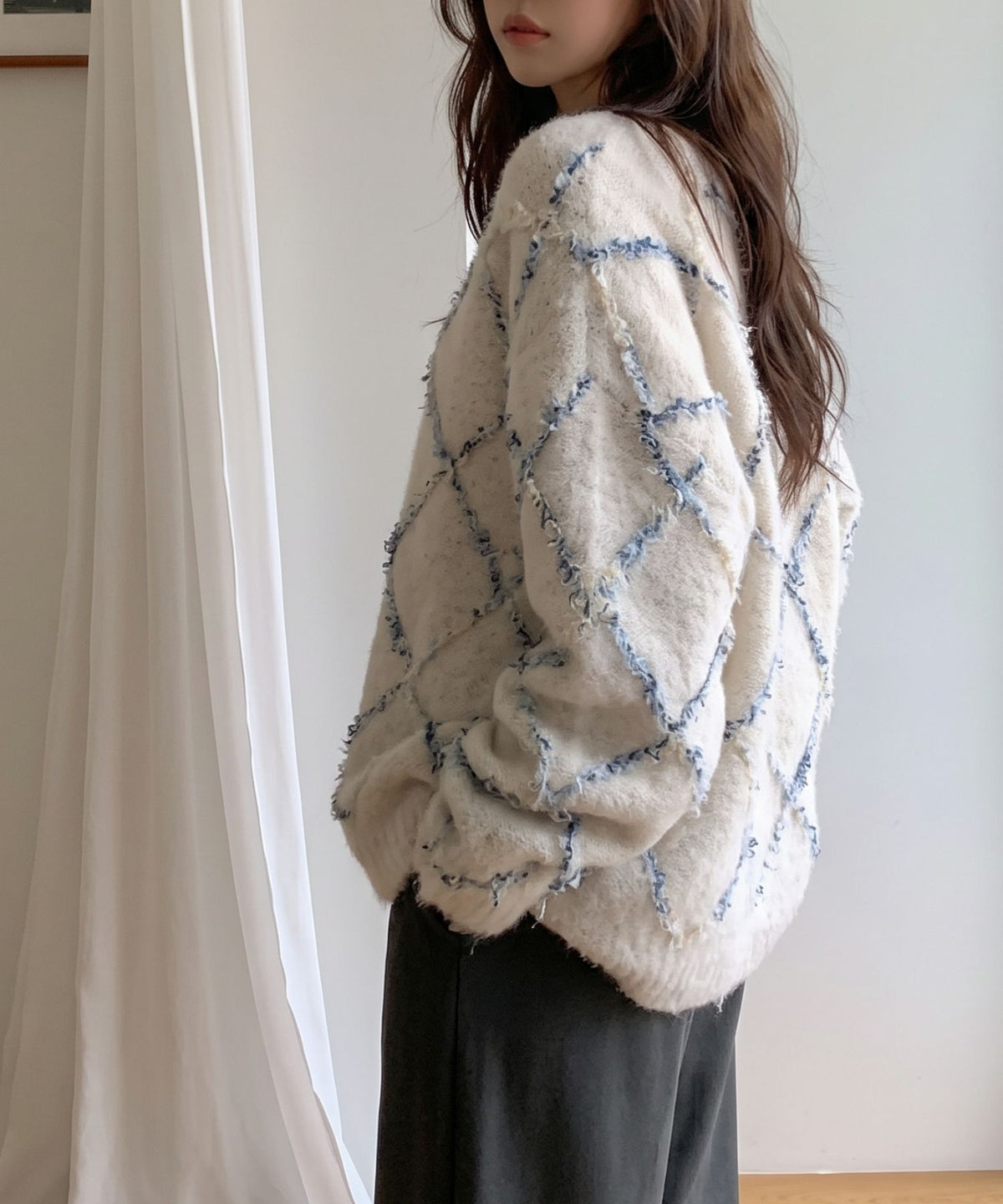aimoha/配色ダイヤ柄シャギーニット