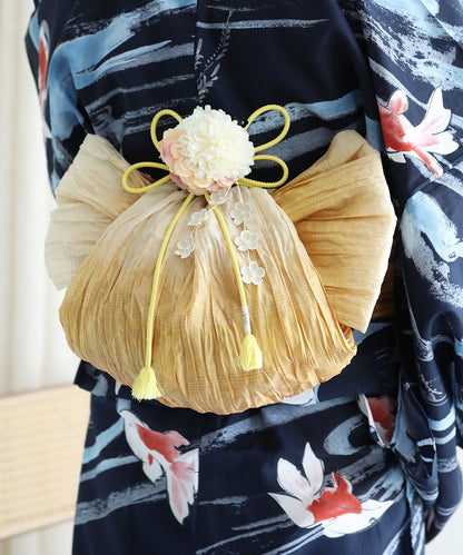 花模様コットン浴衣4点セット ゆかた・へこ帯・下駄・髪飾り