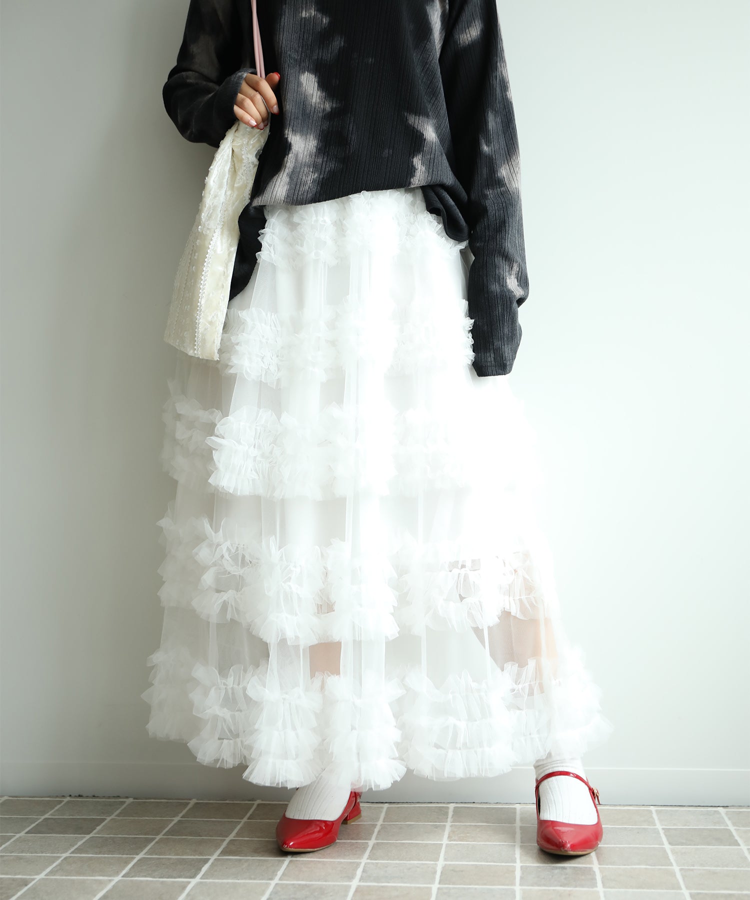 フリルティアードチュールスカート