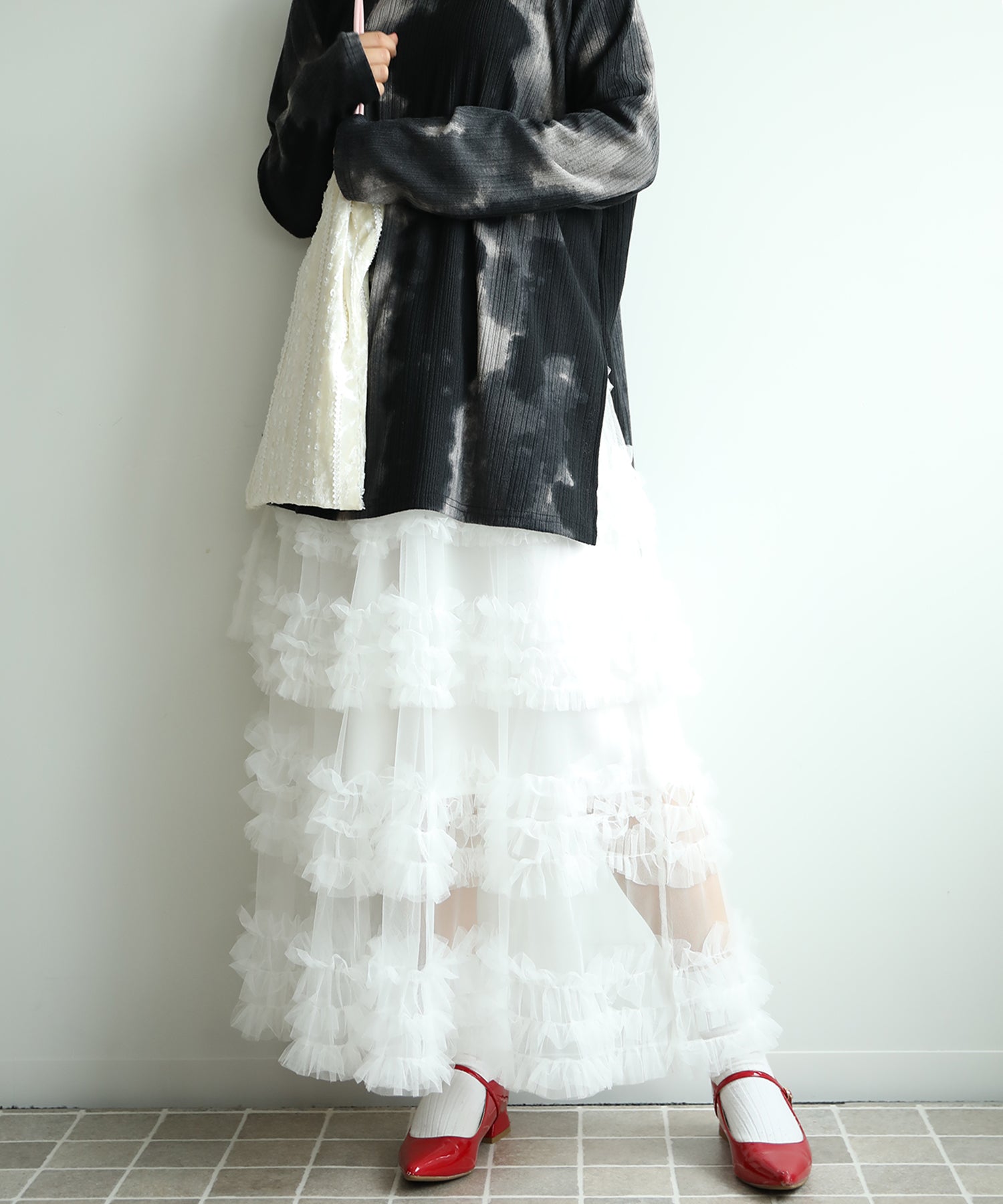 フリルティアードチュールスカート
