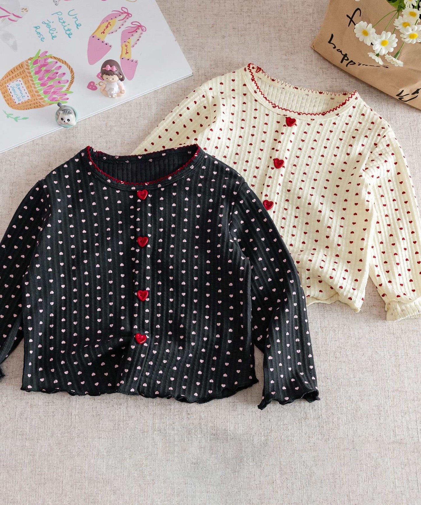 【aimoha-KIDS-】キッズ　ハートドットリブニットトップス