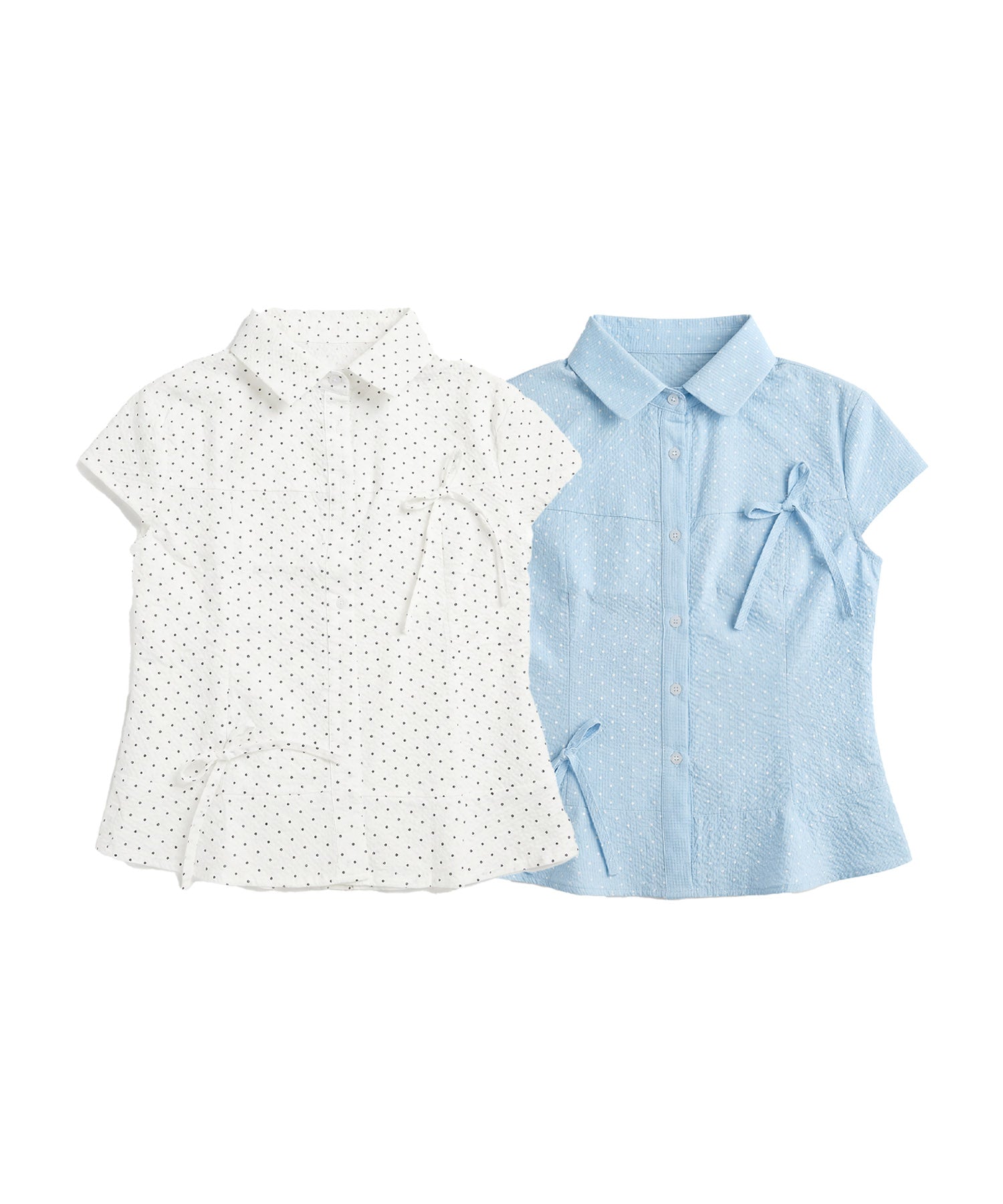HOOK for girls　ドット柄 アシンメトリーサイドリボン 半袖シャツ (SS)