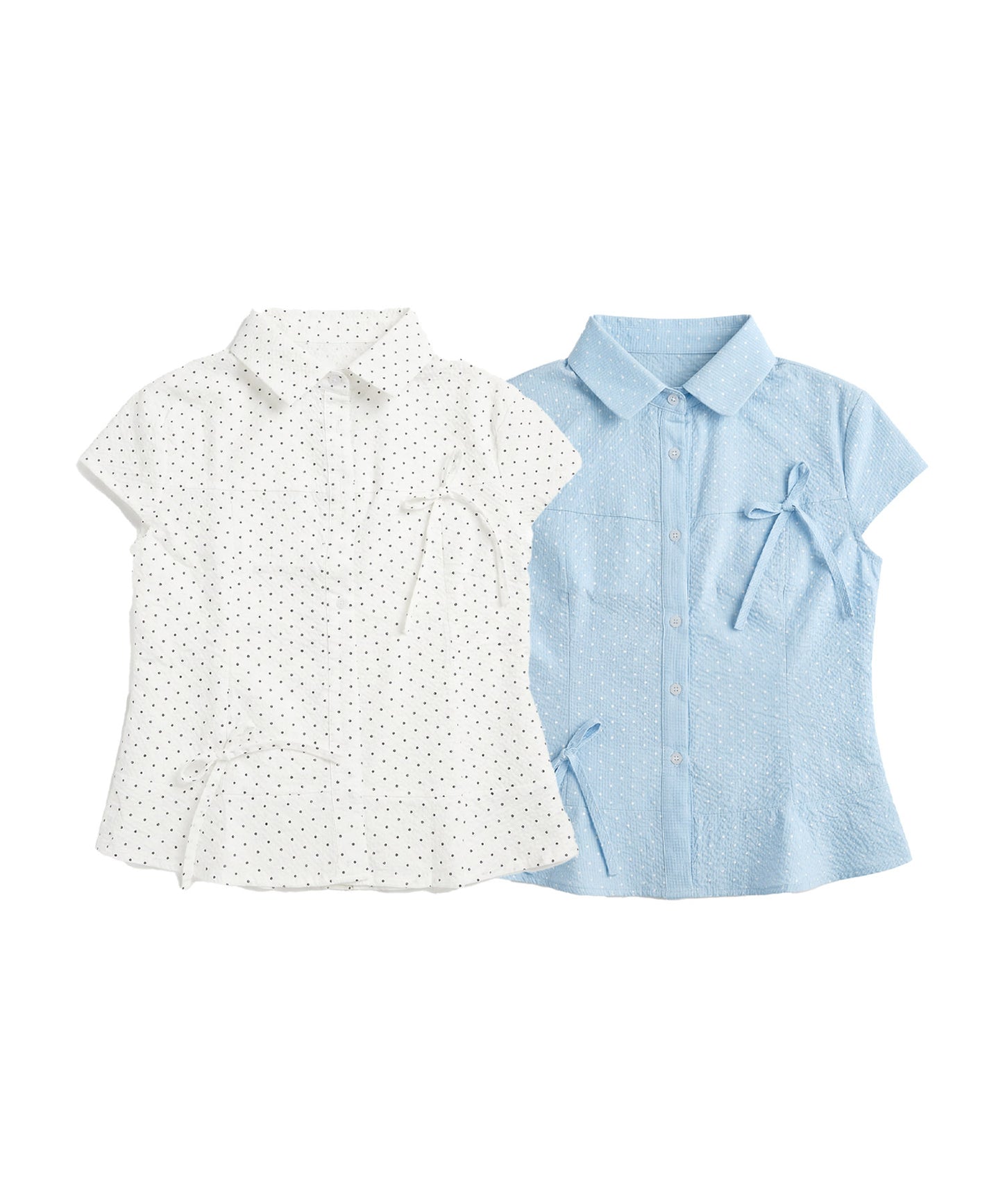HOOK for girls　ドット柄 アシンメトリーサイドリボン 半袖シャツ (SS)
