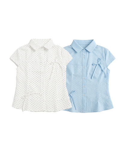 HOOK for girls　ドット柄 アシンメトリーサイドリボン 半袖シャツ (SS)