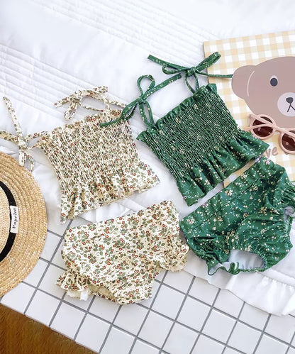 【aimoha-KIDS-】キッズ　花柄シャーリングビキニ　2点セット (SS)