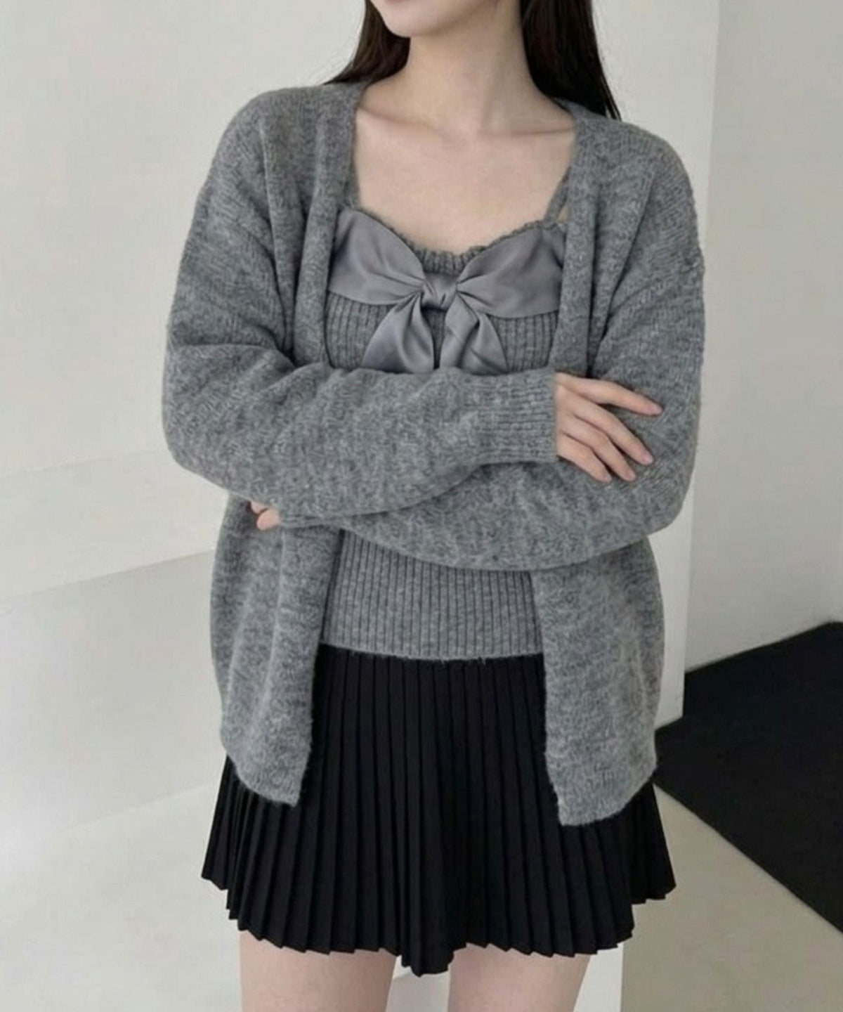 Jasmine Grandiflorum/リボンニットキャミロングカーデセット