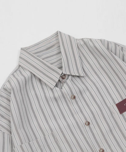 [HOOK] Vintage-style striped all-over pattern big shirt