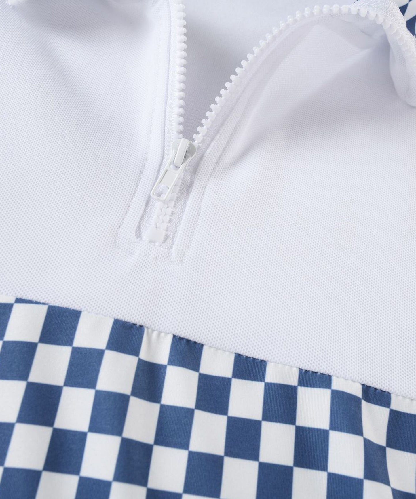 [HOOK -original-] Racing style block check switching short sleeve half zip