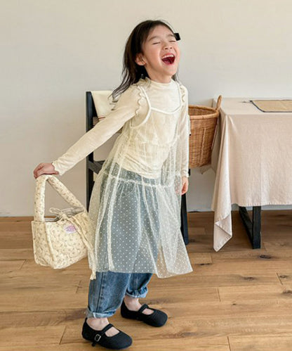 【aimoha-KIDS-】キッズ シアーチュールドットキャミワンピ×カットソーセット (SS)