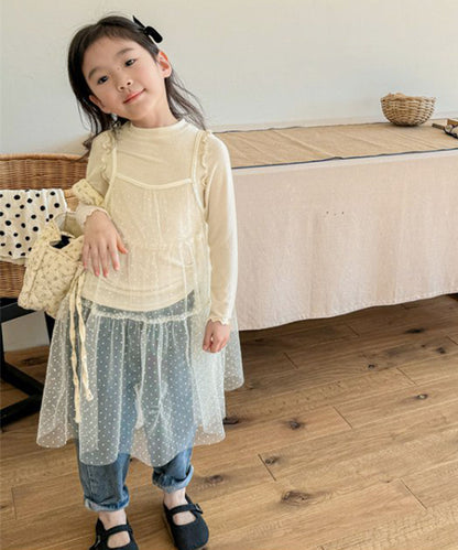 【aimoha-KIDS-】キッズ シアーチュールドットキャミワンピ×カットソーセット (SS)
