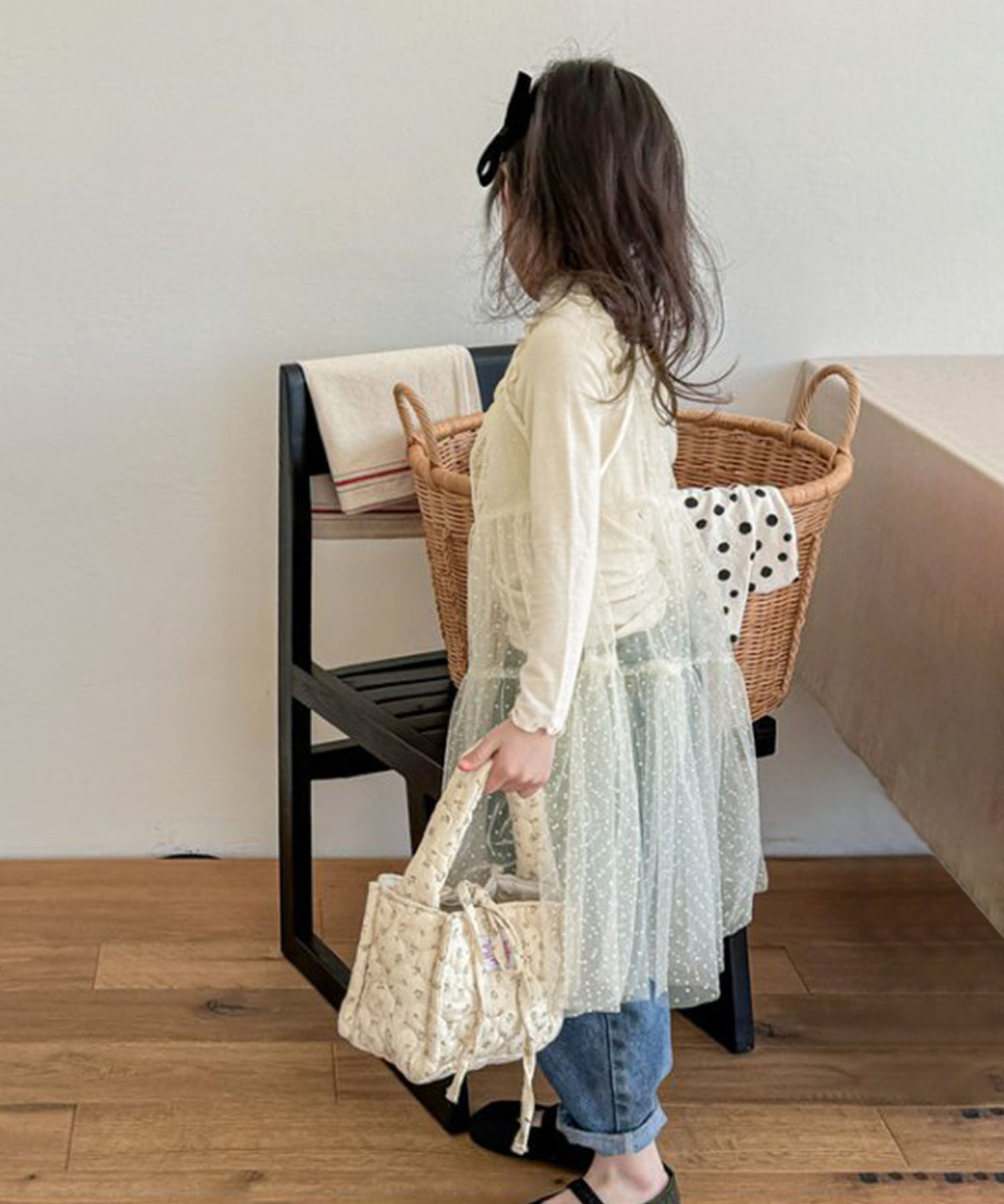【aimoha-KIDS-】キッズ シアーチュールドットキャミワンピ×カットソーセット (SS)