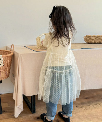 【aimoha-KIDS-】キッズ シアーチュールドットキャミワンピ×カットソーセット (SS)