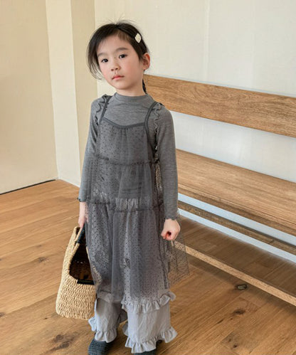【aimoha-KIDS-】キッズ シアーチュールドットキャミワンピ×カットソーセット (SS)