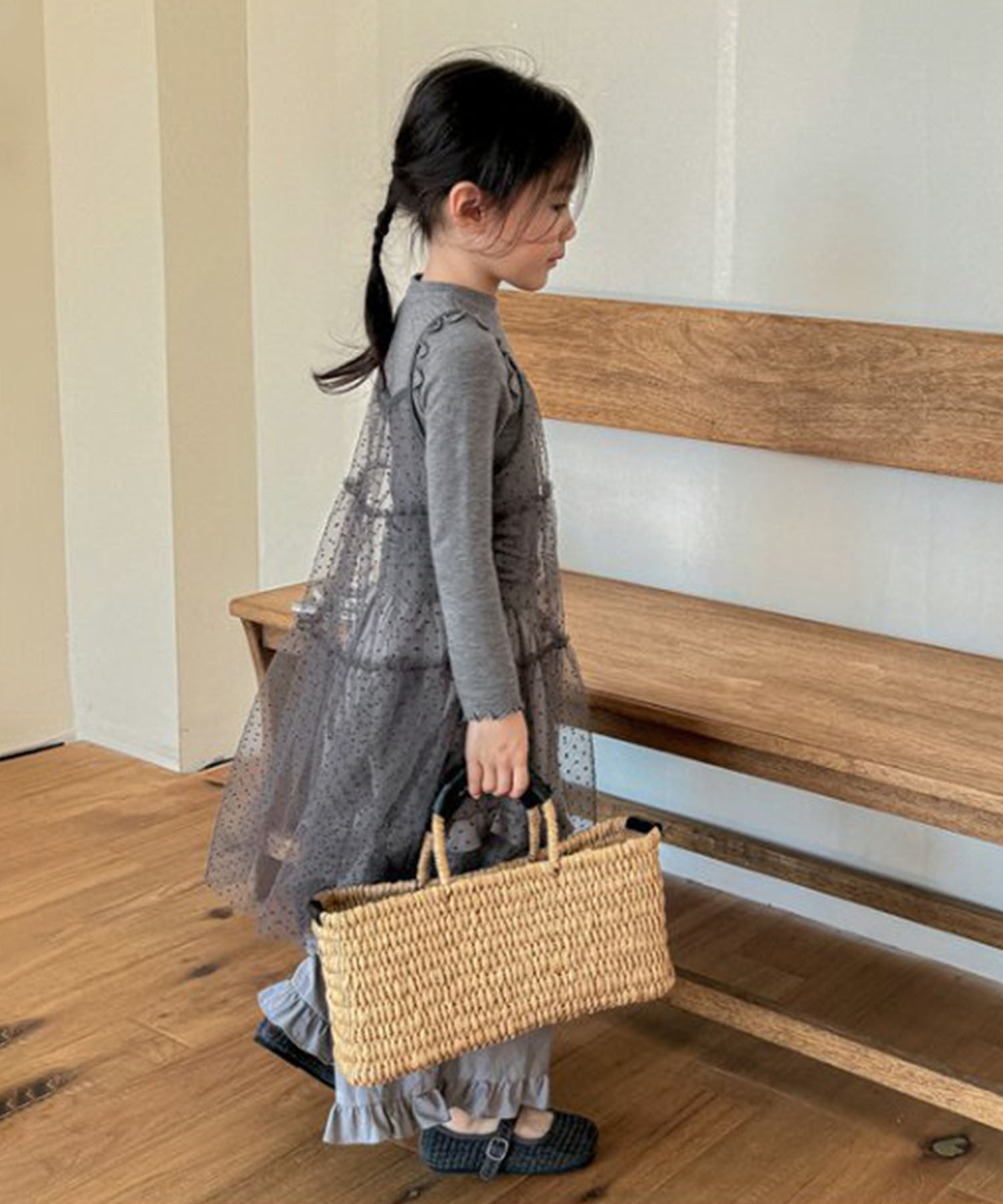 【aimoha-KIDS-】キッズ シアーチュールドットキャミワンピ×カットソーセット (SS)