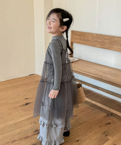 【aimoha-KIDS-】キッズ シアーチュールドットキャミワンピ×カットソーセット (SS)