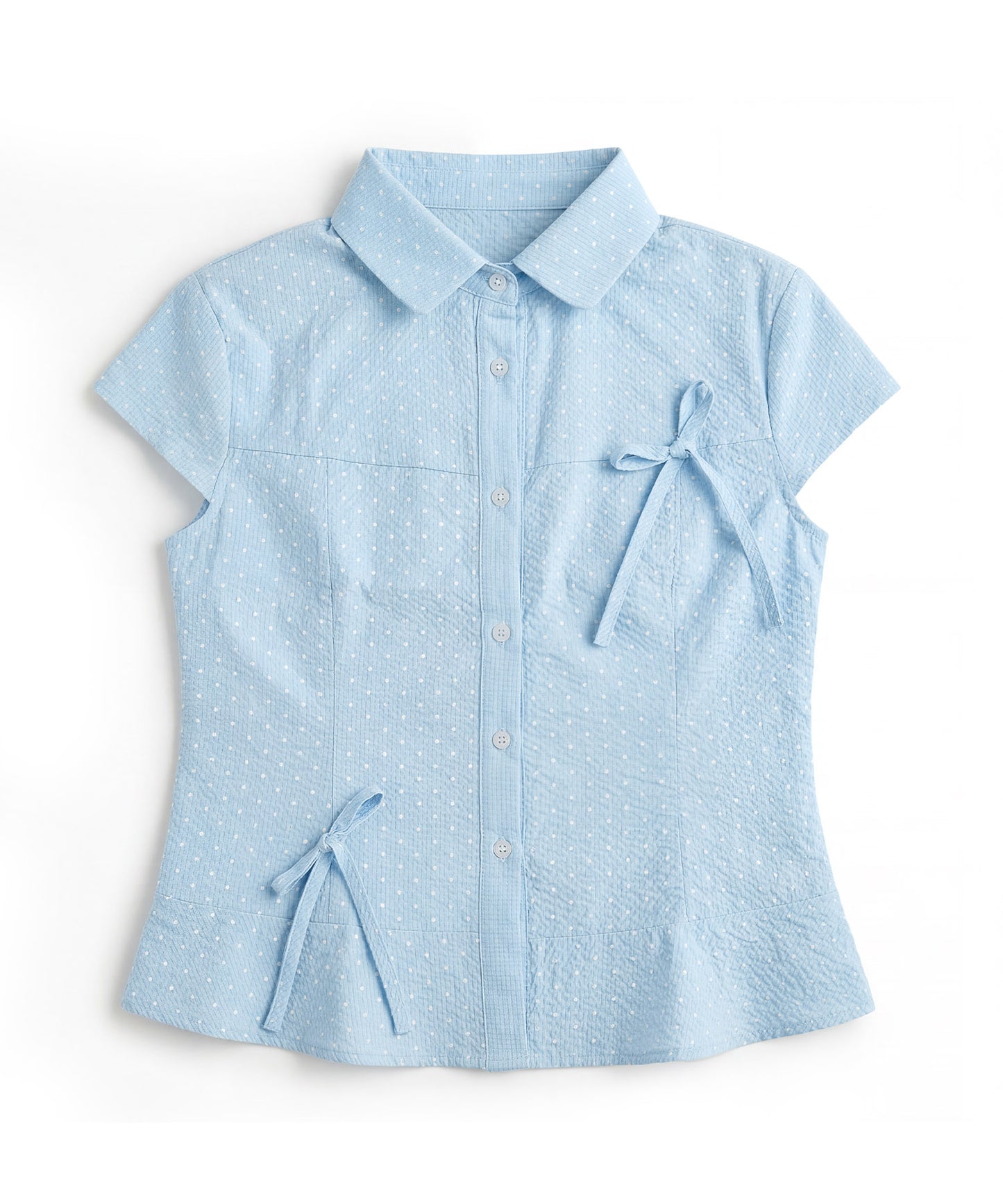 HOOK for girls　ドット柄 アシンメトリーサイドリボン 半袖シャツ (SS)