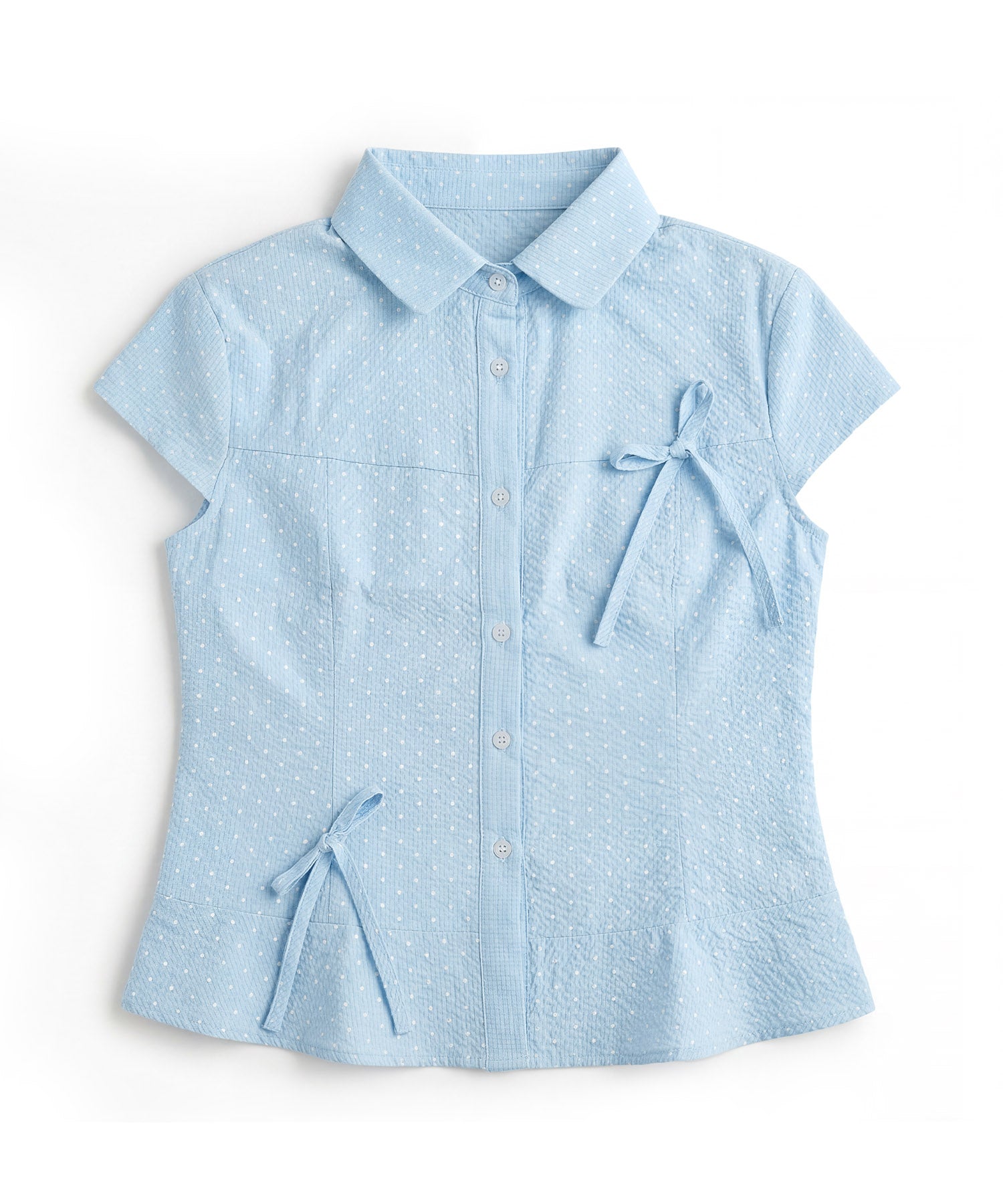 HOOK for girls　ドット柄 アシンメトリーサイドリボン 半袖シャツ (SS)