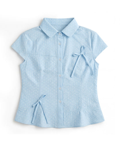 HOOK for girls　ドット柄 アシンメトリーサイドリボン 半袖シャツ (SS)