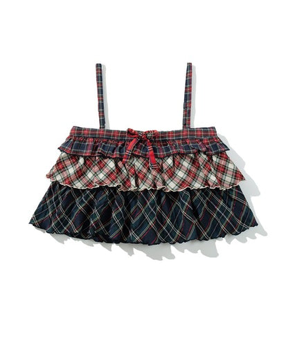 HOOK for girls  -original-　チェック柄切り替え被せ段々キャミソール　セットアップ可能