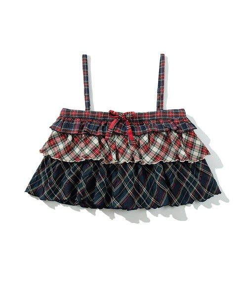 HOOK for girls  -original-　チェック柄切り替え被せ段々キャミソール　セットアップ可能