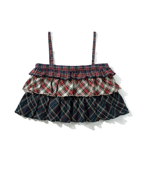 HOOK for girls  -original-　チェック柄切り替え被せ段々キャミソール　セットアップ可能