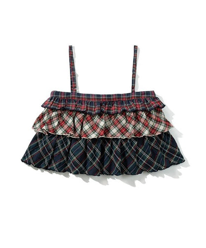 HOOK for girls  -original-　チェック柄切り替え被せ段々キャミソール　セットアップ可能