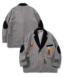 HOOK -original-　レトロ調人物刺繍異素材襟テーラードジャケット