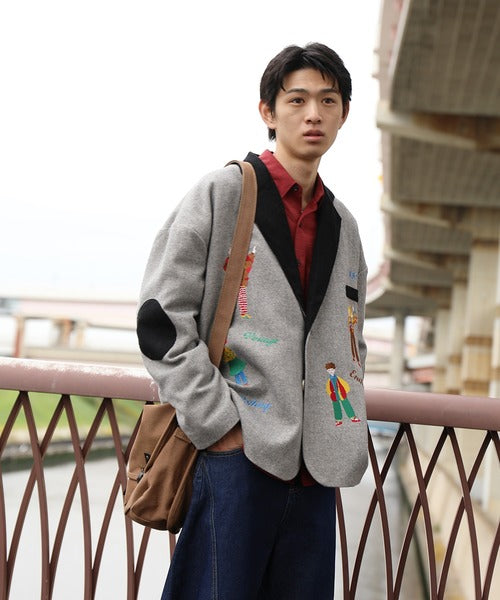 HOOK -original-　レトロ調人物刺繍異素材襟テーラードジャケット