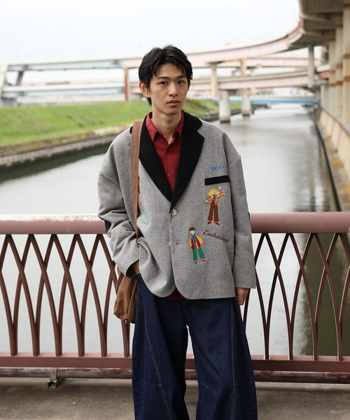 HOOK -original-　レトロ調人物刺繍異素材襟テーラードジャケット