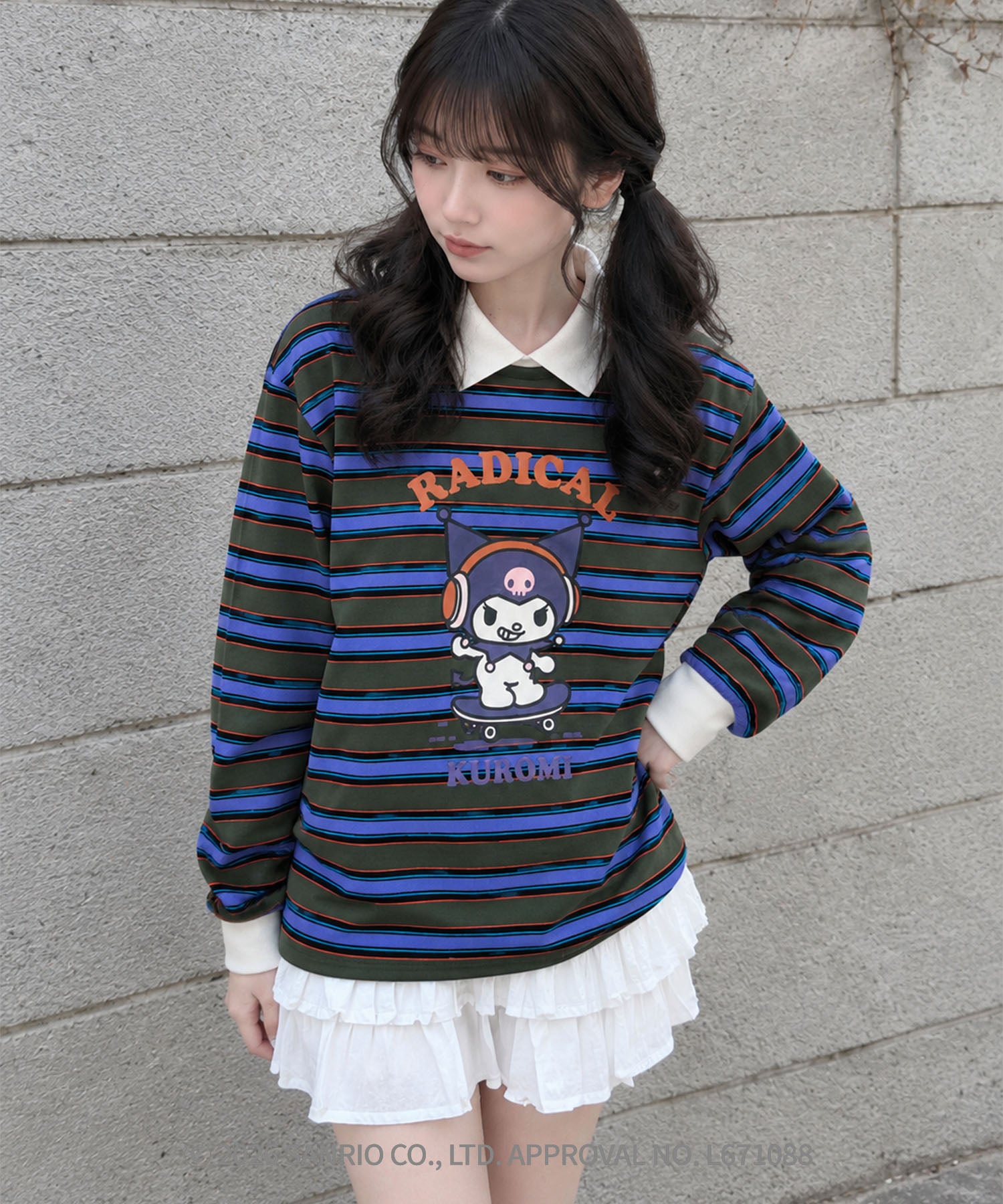HOOK -original- SANRIO CHARACTERS Collaboration Polo-Collar Multi-Stripe Long-Sleeve T-Shirt