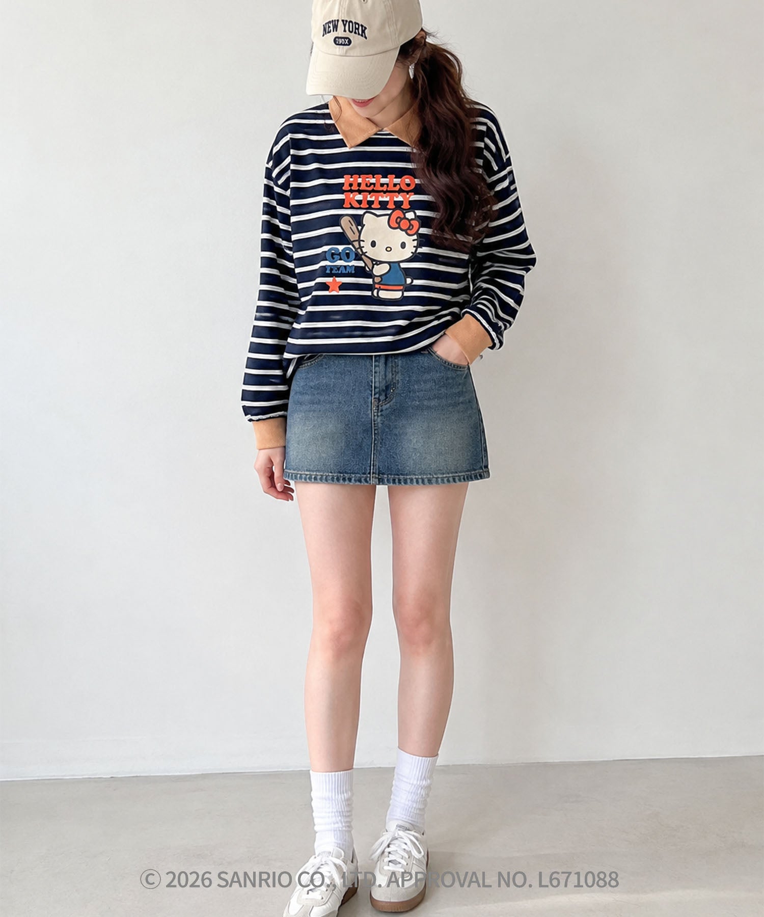 HOOK -original- SANRIO CHARACTERS Collaboration Polo-Collar Multi-Stripe Long-Sleeve T-Shirt