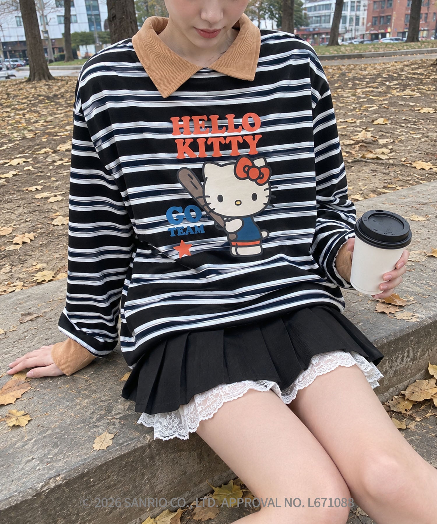 HOOK -original- SANRIO CHARACTERS Collaboration Polo-Collar Multi-Stripe Long-Sleeve T-Shirt