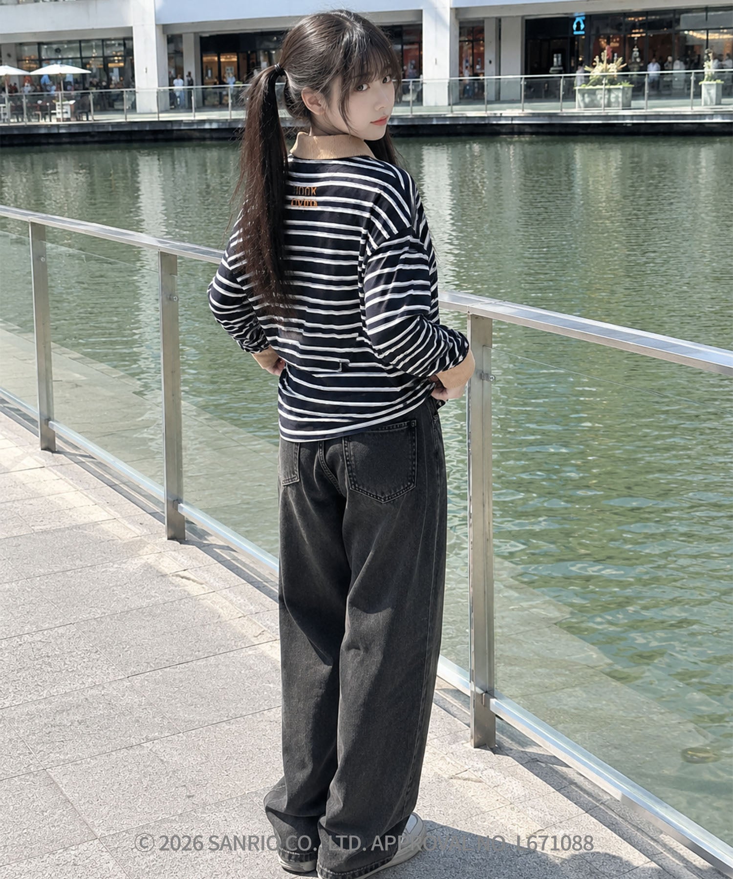 HOOK -original- SANRIO CHARACTERS Collaboration Polo-Collar Multi-Stripe Long-Sleeve T-Shirt