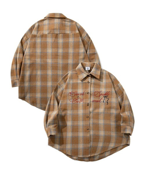 HOOK for girls　英字プリント厚手チェックシャツジャケット