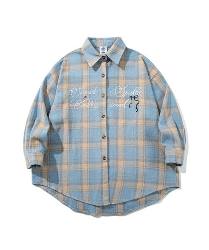 HOOK for girls　英字プリント厚手チェックシャツジャケット