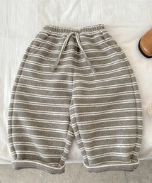 【aimoha-KIDS-】キッズ　裏起毛ボーダースウェットリラックスパンツ